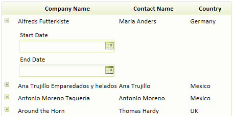 Components, like this Date Picker, are easy to link to expanded rows